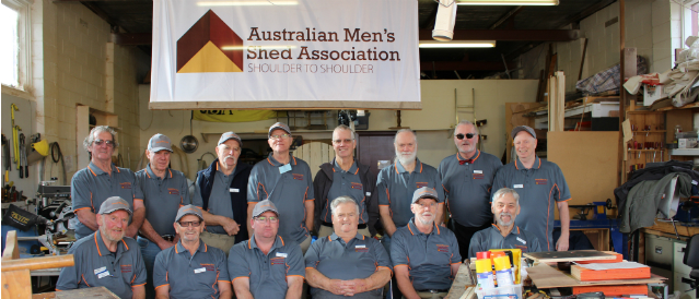 A group of men in their shed funded by Cockatoo Gembrook Community Bank Branch.