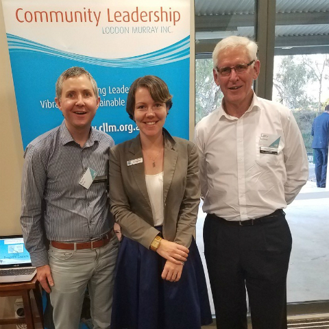 Loddon Murrary Community Leadership Program representatives standing in front of Community Leadership Pull Up Banner.