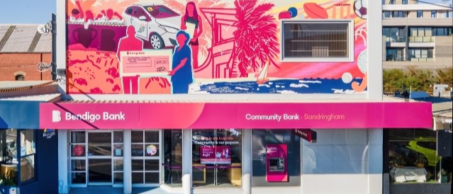 The facade of the Sandringham branch with a colourful mural above it.