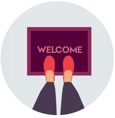 Illustration of person standing on welcome mat