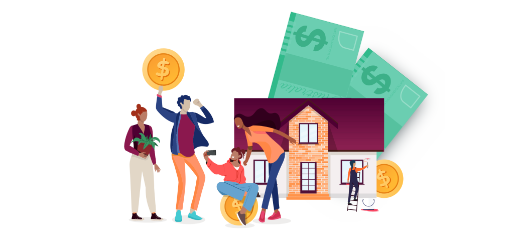 A family with insurance celebrating winning a competition